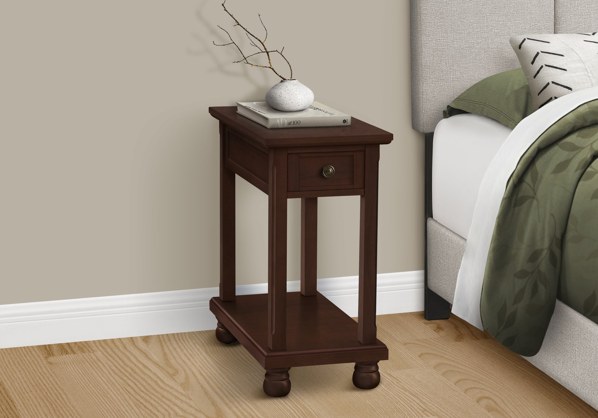 Accent Table, End, Side Table, Narrow, Nightstand, Bedroom, Lamp, Storage Drawer, Brown Veneer, Traditional Espresso Mdf