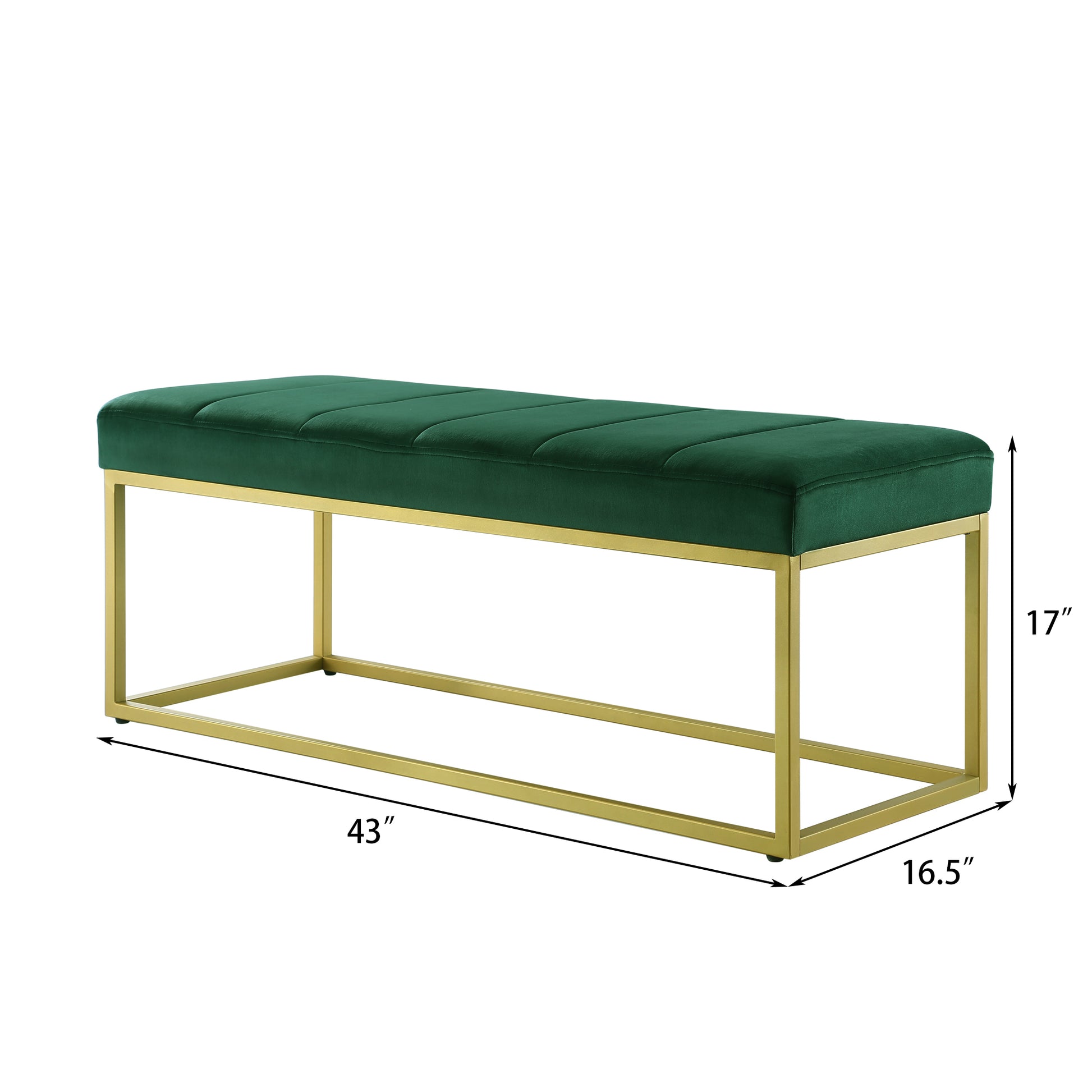 Modern Tufted Channel Entryway Bench Emerald Velvet Upholstered End Of Bed Bench With Metal Frame,Footboard Bench For Living Room, Bedroom Jade Foam Velvet