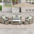 Patio Furniture, Outdoor Furniture, Seasonal Pe Wicker Furniture, 6 Set Wicker Furniture With Tempered Glass Coffee Table Brown Pe Rattan Iron Waterproof Fabric