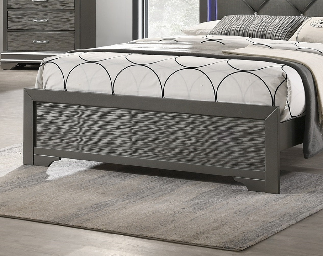 Dark Gray Faux Leather Tufted Headboard 1Pc Queen Size Bed W Led Bedroom Furniture Gray Unique Texture Fb Solid Wood Box Spring Required Queen Dark Gray,Gray Wood Bedroom Contemporary,Modern,Transitional,Ultra Modern Rubberwood Bed Frame Faux