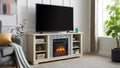 Mantel Electric Fireplace Stone Tv Media Stand, Open Storage Modern Entertainment Console Space With 18