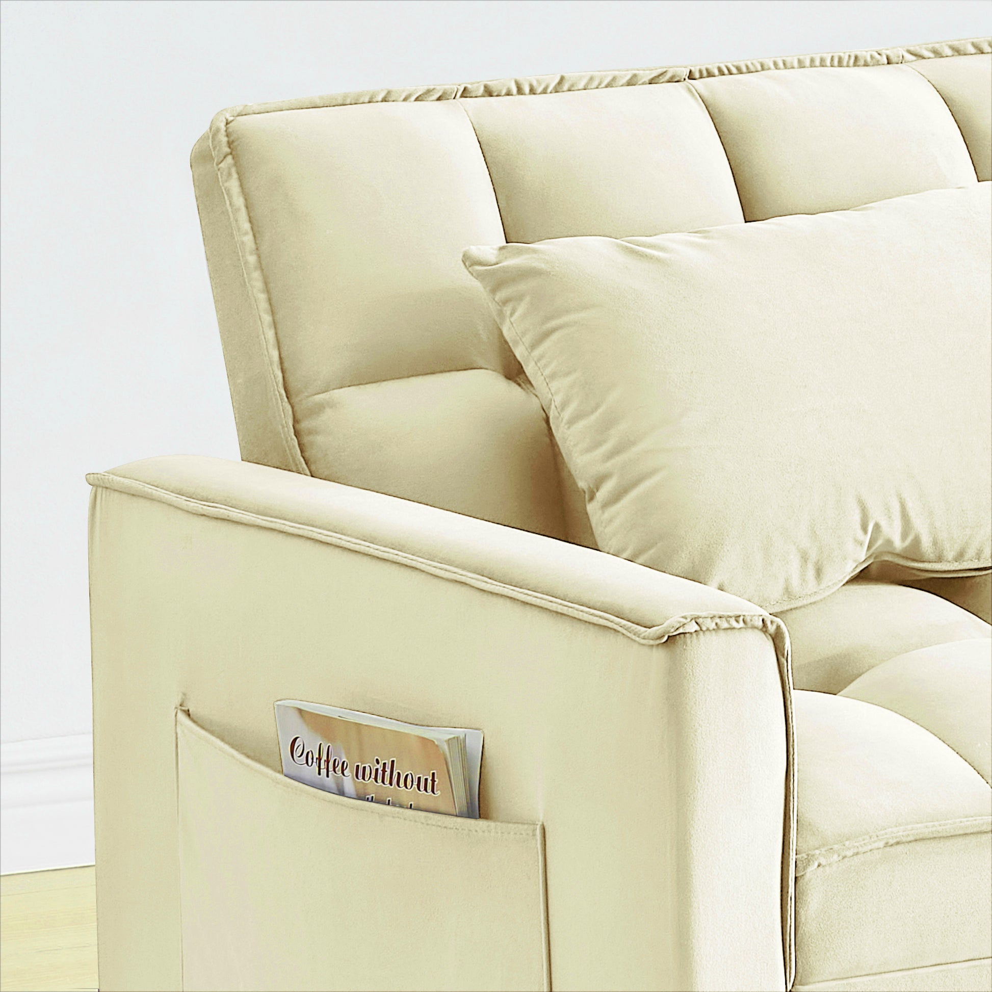 Sofa Bed Chair 3 In 1 Convertible, Recliner, Single Recliner, Suitable For Small Spaces With Adjustable Back Black Creamy White Creamy White Light Brown Velvet Wood Primary Living Space Cushion Back Modern,Traditional Eucalyptus Solid Wood Mdf Resin