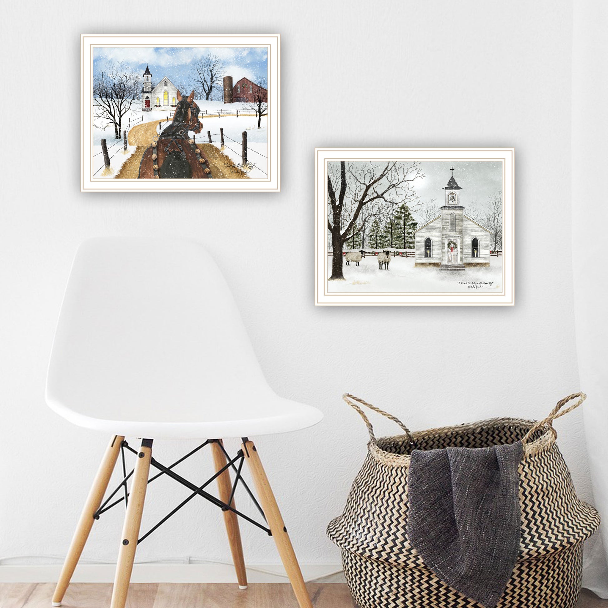 2 Piece Vignette Sleigh Bells Ring White Framed Wall Art For Living Room, Bedroom Wall Art Print For Home Decor By Billy Jacobs Multi Wood Paper