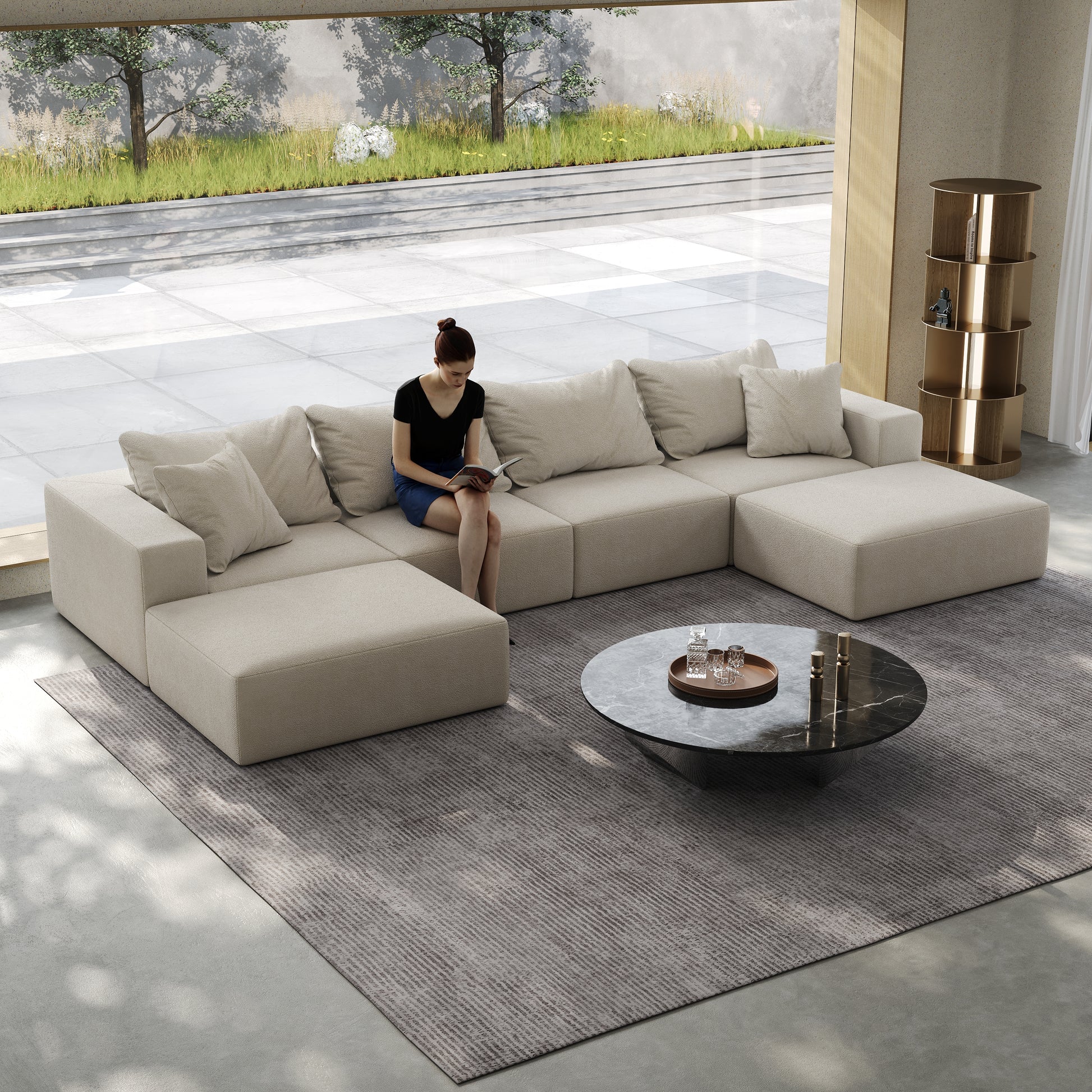 Oversized Sponge Cloud Sofa,Modern Upholstered Sectional Sofa Couch Set,Modular 162" L Shaped Sectional Living Room Sofa Set With 6 Pillows,Free Combination Sofa Couch For Living Room,Bedroom Beige Foam Chenille 6 Seat