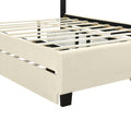 Queen Size Upholstered Platform Bed With 2 Drawers And 1 Trundle, Classic Metal Strip Headboard Design, Beige Queen Beige Mdf Lvl