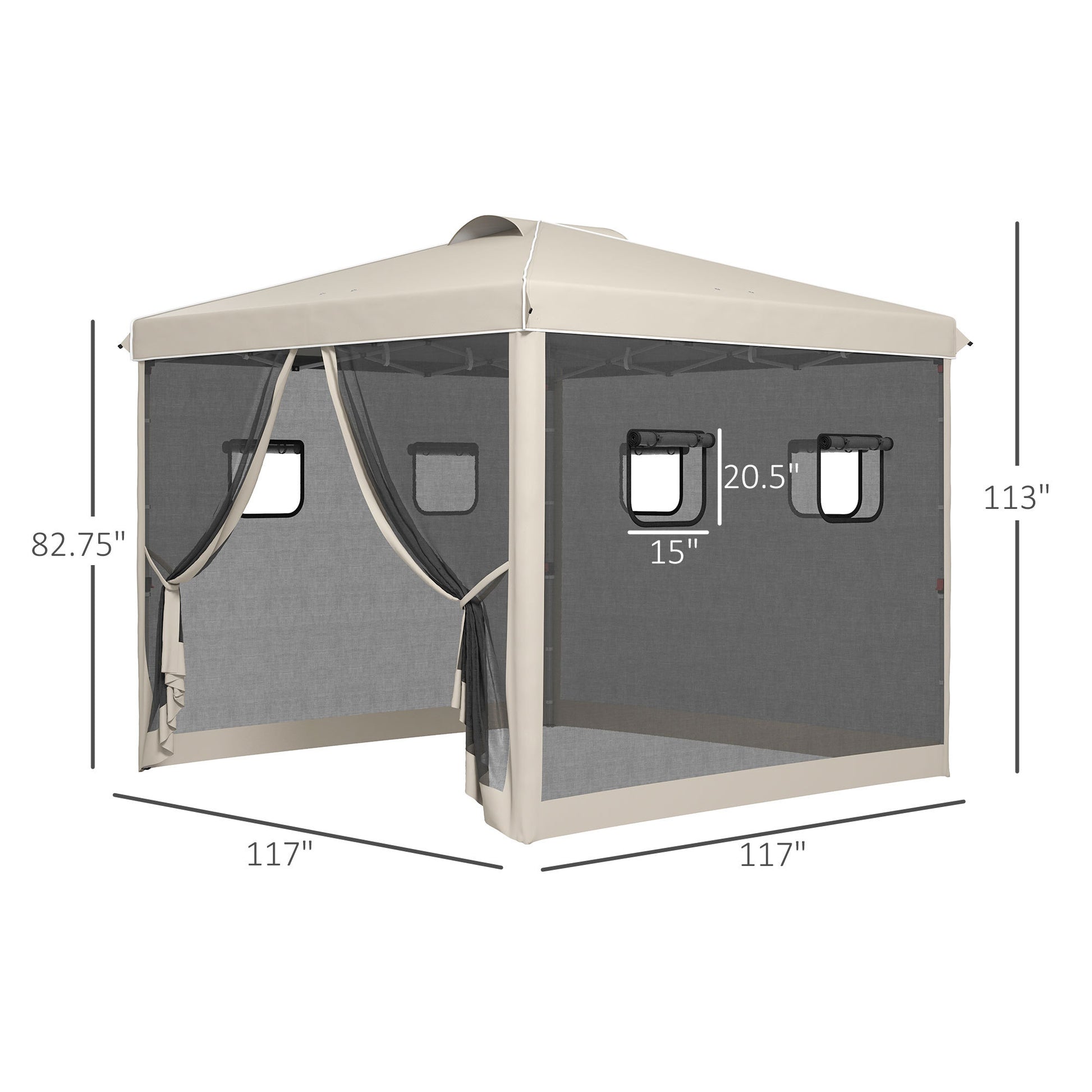 Outsunny 10' X 10' Pop Up Canopy Tent With Netting, Instant Screen House Room, Uv Resistant Sun Shelter, Height Adjustable With Windows, And Carry Bag For Outdoor, Garden, Patio Beige Steel