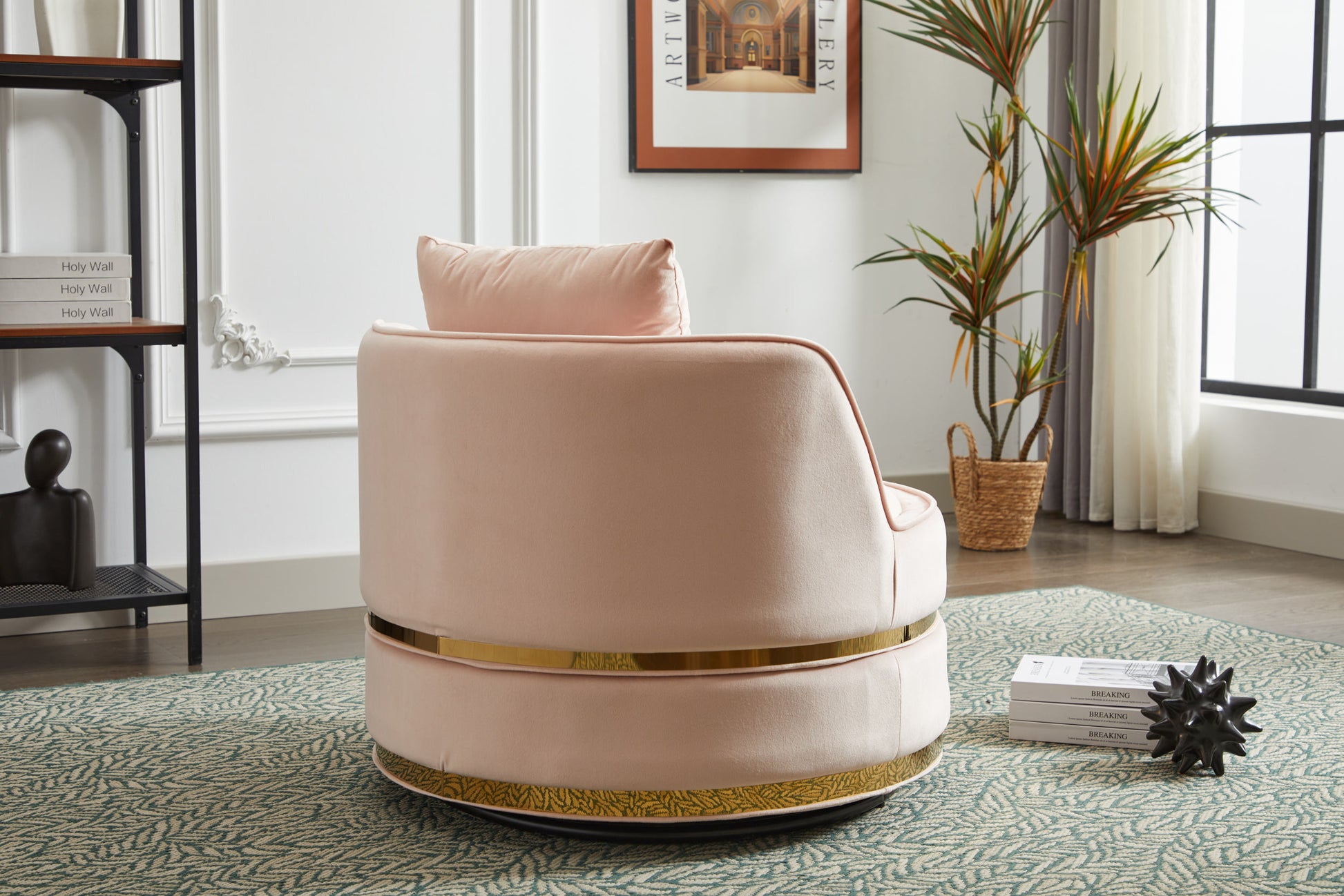 Swivel Chair, 360 Swivel Accent Chair, Barrel Chair For Living Room Bedroom Pink Velvet