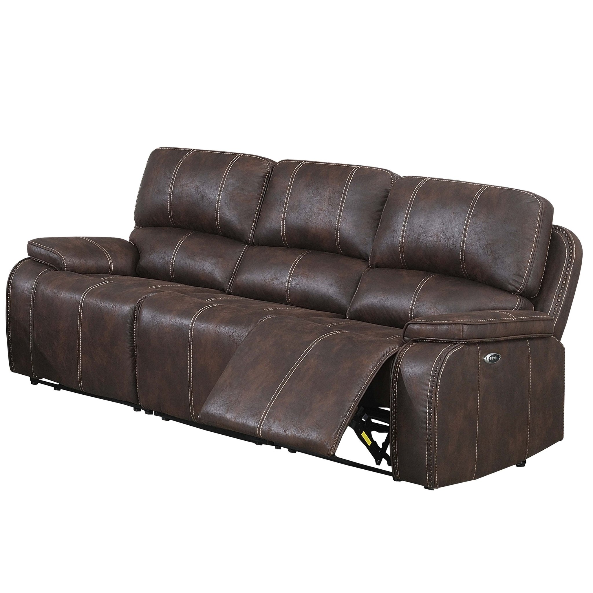 Power Sofa In Chocolate Chocolate Firm Cushion Back Leather 3 Seat