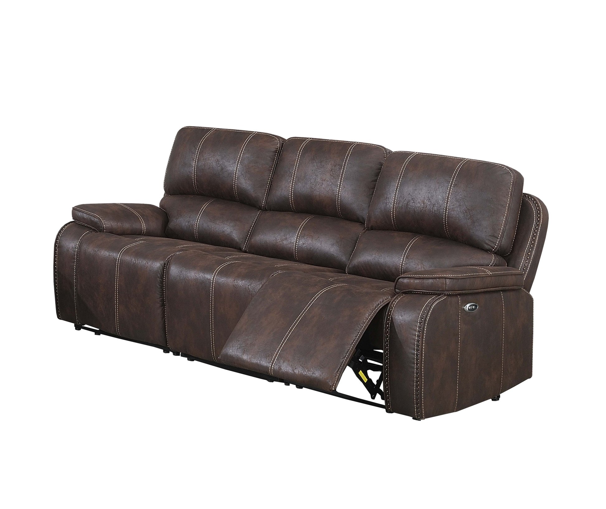 Power Sofa In Chocolate Chocolate Firm Cushion Back Leather 3 Seat