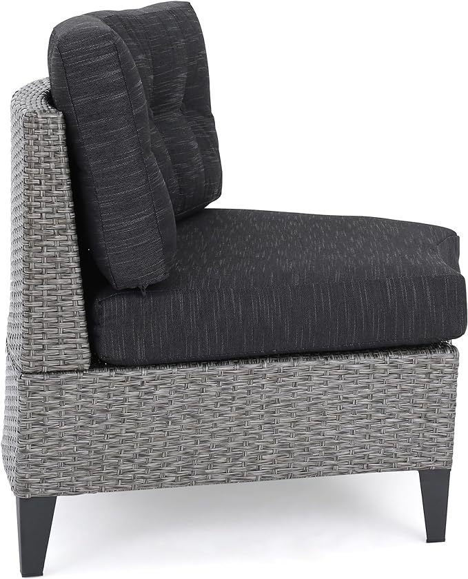 Pema Outdoor 4 Seater Sofa Black Gray Seats 4 Pe Rattan Iron Waterproof Fabric
