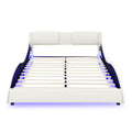 Queen Led Bed Frame Modern Faux Leather Upholstered Platform Bed Frame With Rgb Led Lights And Headboard Wave Like Curve Low Profile Bed Frame,Wood Slats Support,Easy Assembly, White Queen White Pu