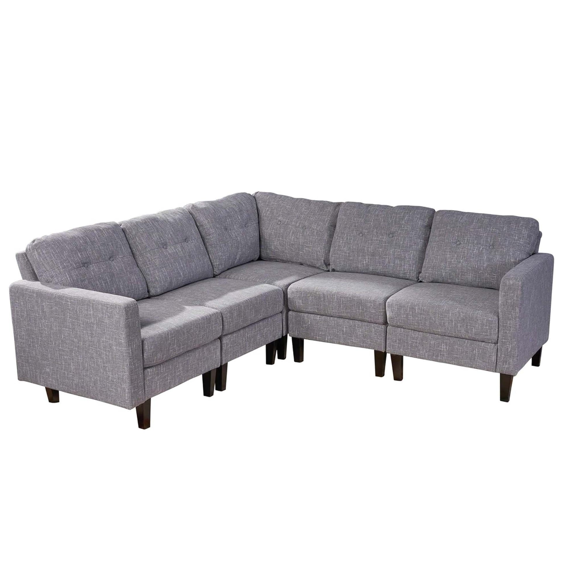 Mirod 5 Piece Upholstered Sectional Sofa Grey Fabric 4 Seat