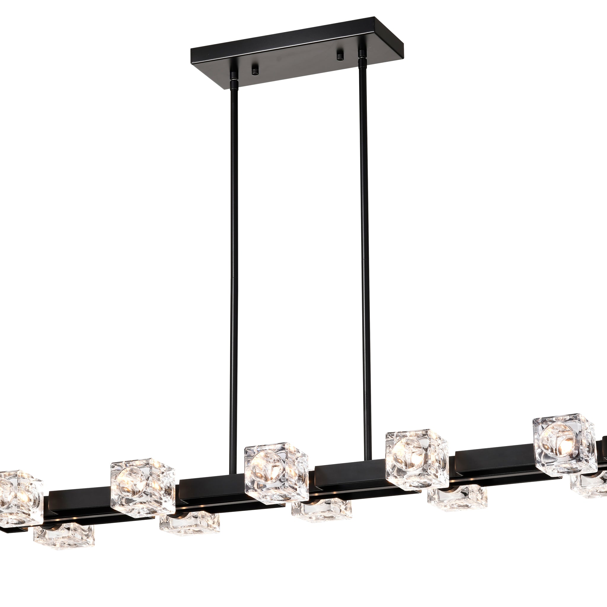 Rectangle Chandelier For Dining Room, 8 Light Black Farmhouse Linear Pendant Light Fixture, Modern Crystal Hanging Lighting Chandelier For Lobby, Kitchen, Bedroom, Living Room, Conference Room, Home