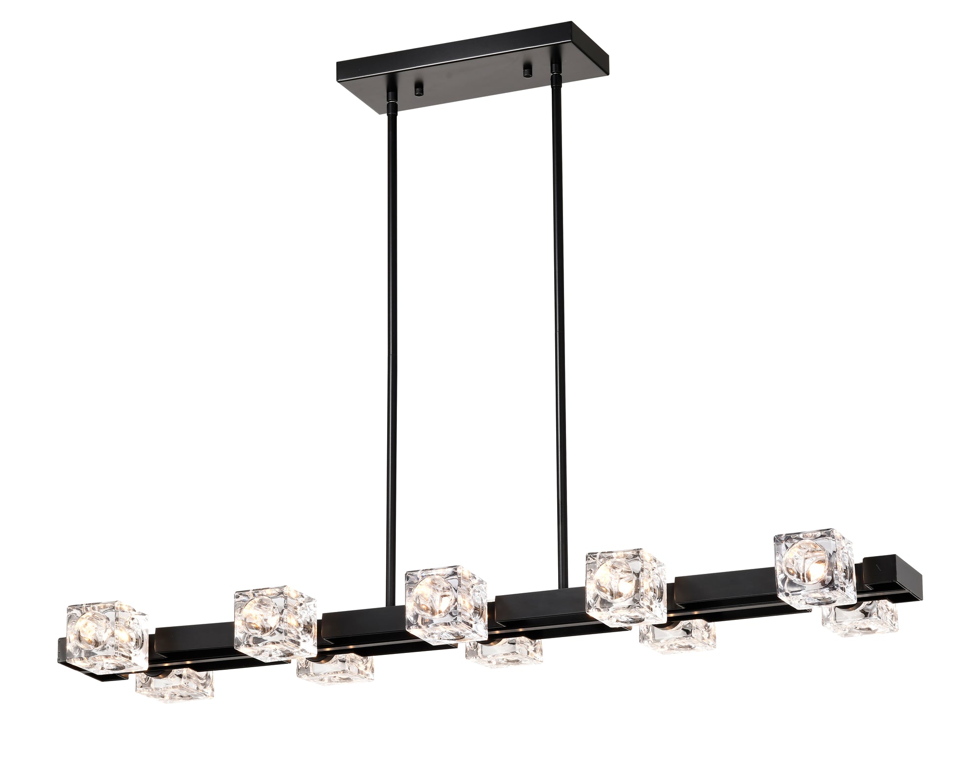 Rectangle Chandelier For Dining Room, 8 Light Black Farmhouse Linear Pendant Light Fixture, Modern Crystal Hanging Lighting Chandelier For Lobby, Kitchen, Bedroom, Living Room, Conference Room, Home