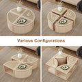 Round To Square Block Modular Coffee Table Light Natural Rattan With Storage 4 Piece Light Natural Rubber Wood