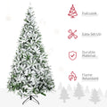 Homcom 9' Tall Unlit Snow Flocked Pine Artificial Christmas Tree With Realistic Branches, Green Green Plastic