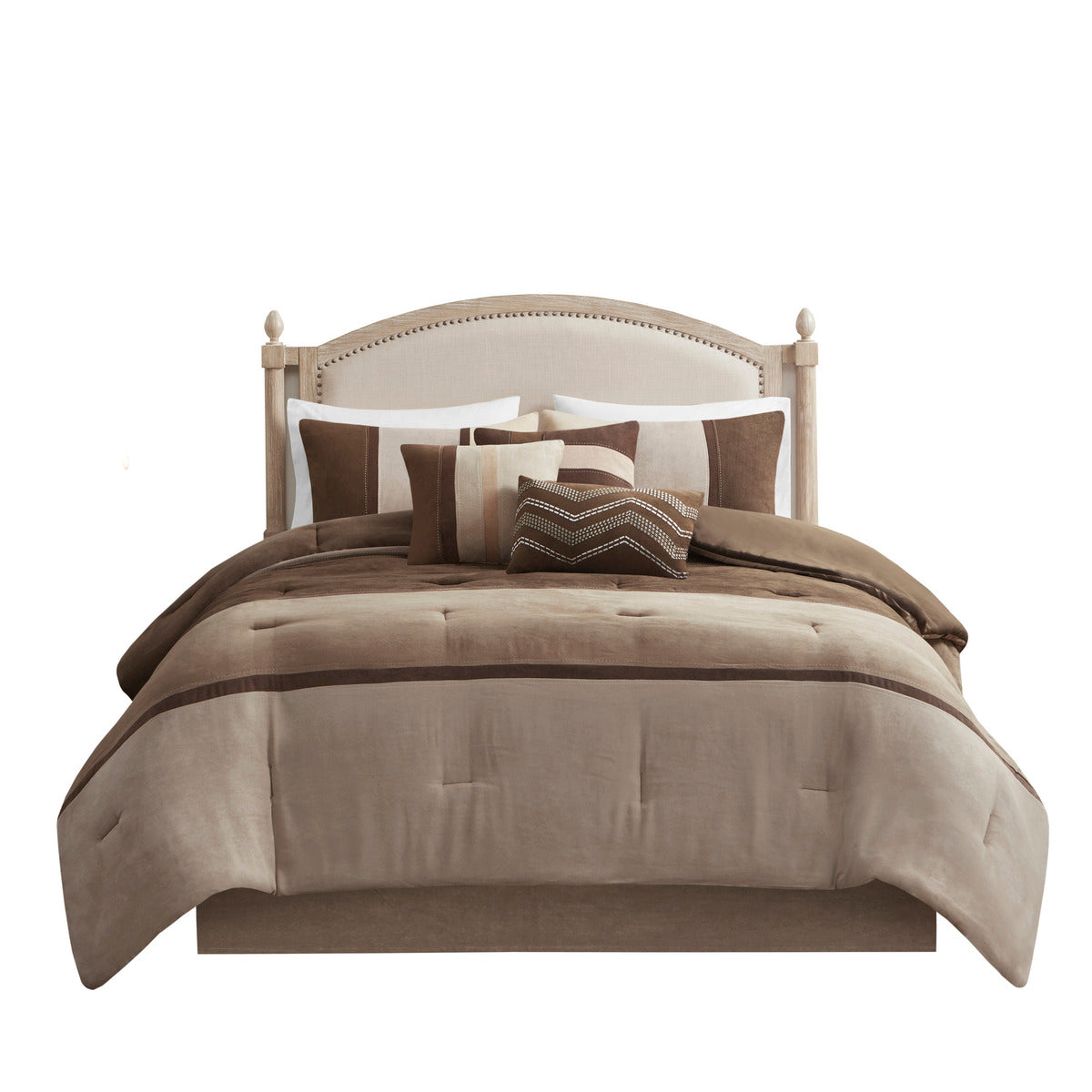 7 Piece Faux Suede Comforter Set Brown King King Brown Polyester