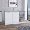 Kitchen Island Two Cabinets, Three Open Shelves, White Natural Oak Multicolor Solid Wood Mdf Engineered Wood