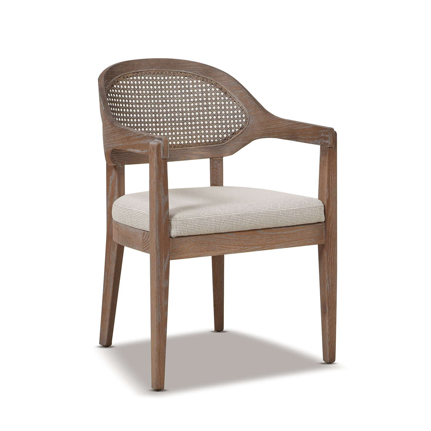 Americana Mid Century Modern Cane Back Dining Chair, Taupe Beige Textured Weave Beige Foam Wood Fabric Rattan