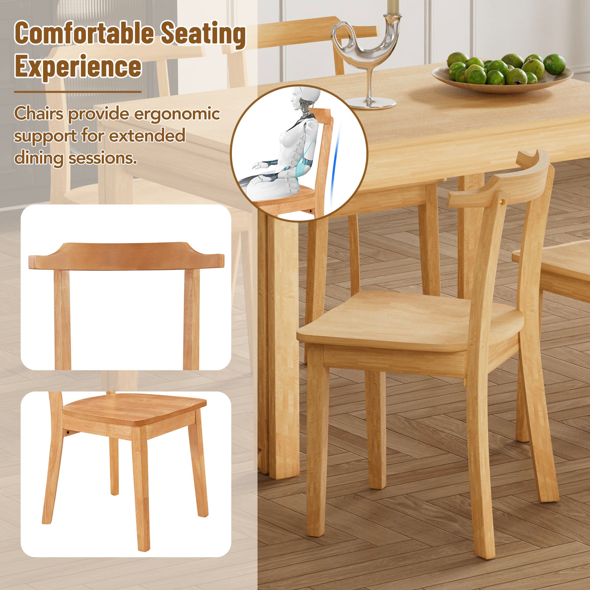 Farmhouse 65" 5 Piece Extendable Dining Table Set With Wheels Kitchen Table Set With 17.7" Pull Out Side Table And Dining Chairs For Small Places, Natural Wood Wood Natural Solid Back Wood Dining Room Solid Wood Rubberwood Rectangular Rectangular Dining