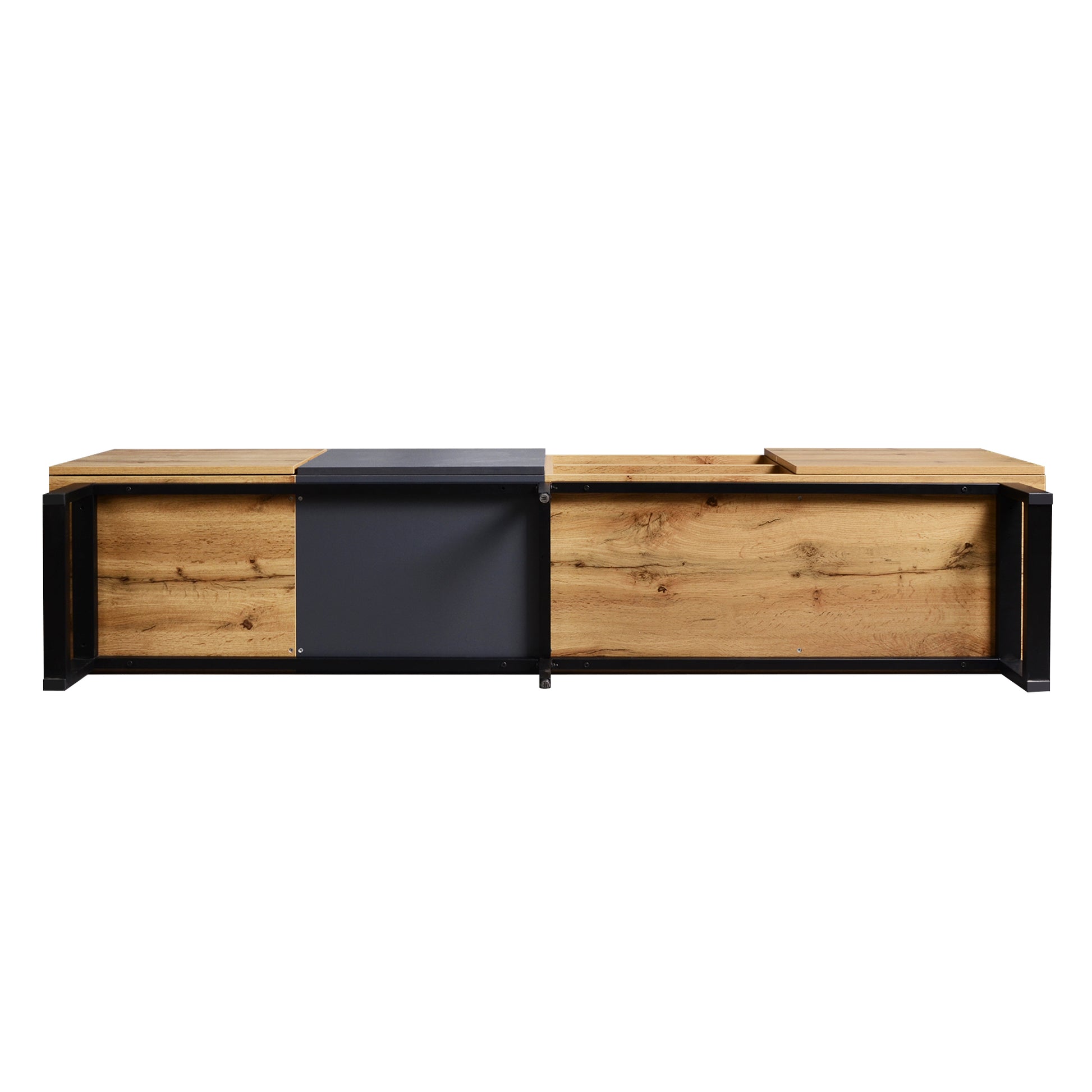 Modern Tv With 3 Cabinets& Open Shelves, Color Matching Media Console Table For Tvs Up To 80'', Entertainment Center With Drop Down Door For Living Room, Bedroom, Home Theatre Wood Brown Primary