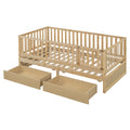 Twin Size Wood Daybed With Fence Guardrails And 2 Drawers, Split Into Independent Floor Bed & Daybed, Natural Old Sku :Lp000881Aan Twin Natural Solid Wood Mdf