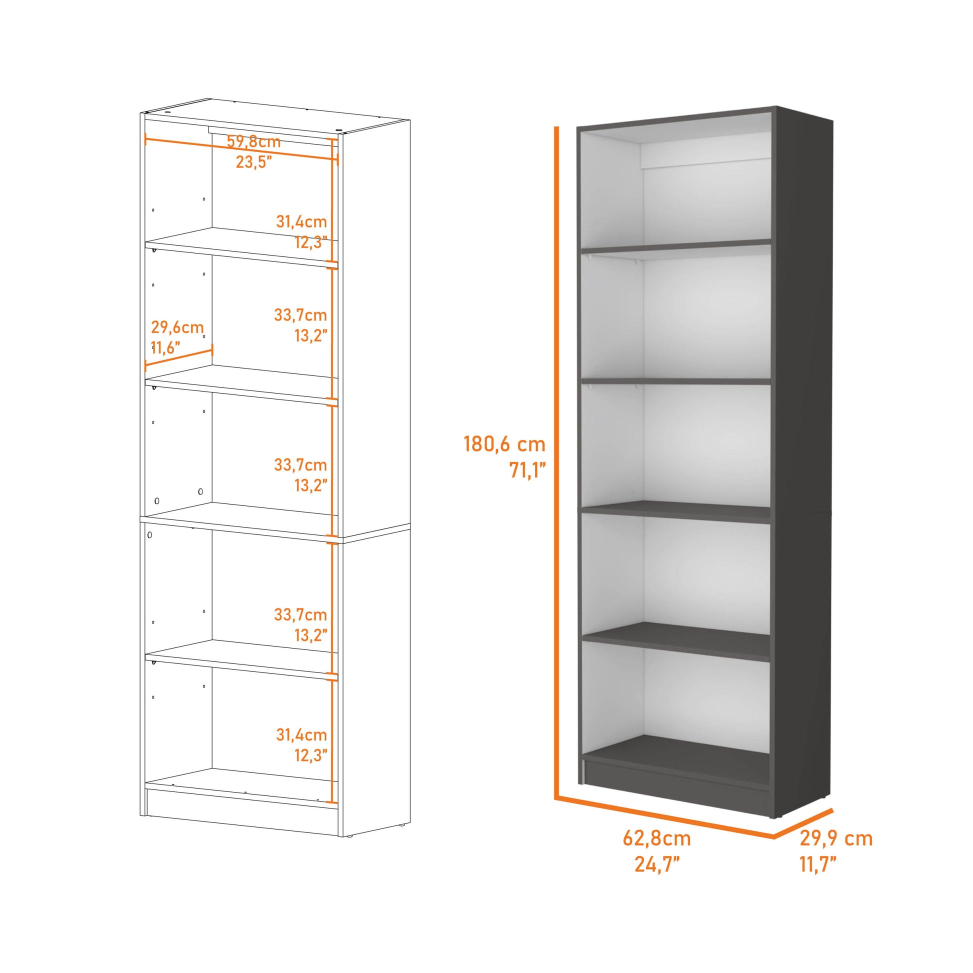 Sutton 4 Shelves Bookcase With Modern Storage Shelves Freestanding 5 Or More Spaces Multicolor Wood Shelves Contemporary Pine Particle Board Engineered Wood