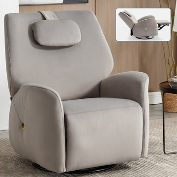 Grey Swivel And Rocker Power Recliner Chair With Lumbar And Neck Support Pillow, Max Swivel Degree 270 , Heavy Duty Motion Mechanism With Usb And Type C Ports Grey Polyester Power Push Button Metal Primary Living Space Medium Firm Tight Back Heavy Duty