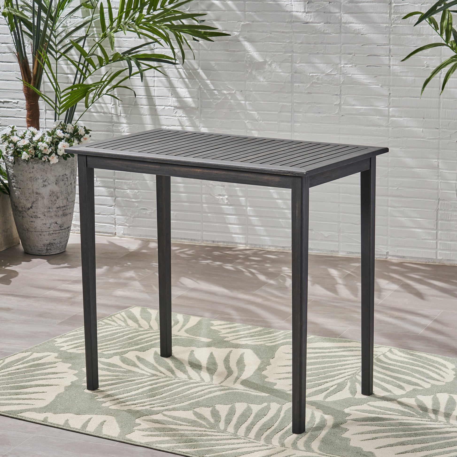 Outdoor Minimalist Acacia Wood Rectangle Bar Table Dark Gray Dark Gray Garden & Outdoor Minimalist Acacia Wood