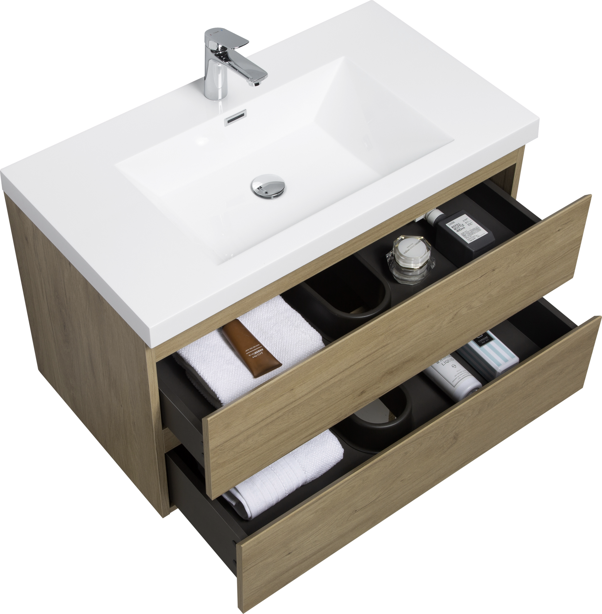 36" Floating Bathroom Vanity With Sink, Modern Wall Mounted Bathroom Storage Vanity Cabinet With Resin Top Basin And Soft Close Drawers, Natural Oak 24V11 36No 2 Oak Bathroom Wall Mounted Mdf