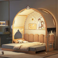 Twin Size Extended Bed With Arched Roof And Trundle, Natural Twin Natural Plywood