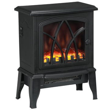 Homcom Electric Fireplace Stove, 18" Freestanding Fireplace Heater With Realistic Flame, Overheating Protection, Portable, 750W 1500W, Black Black Plastic