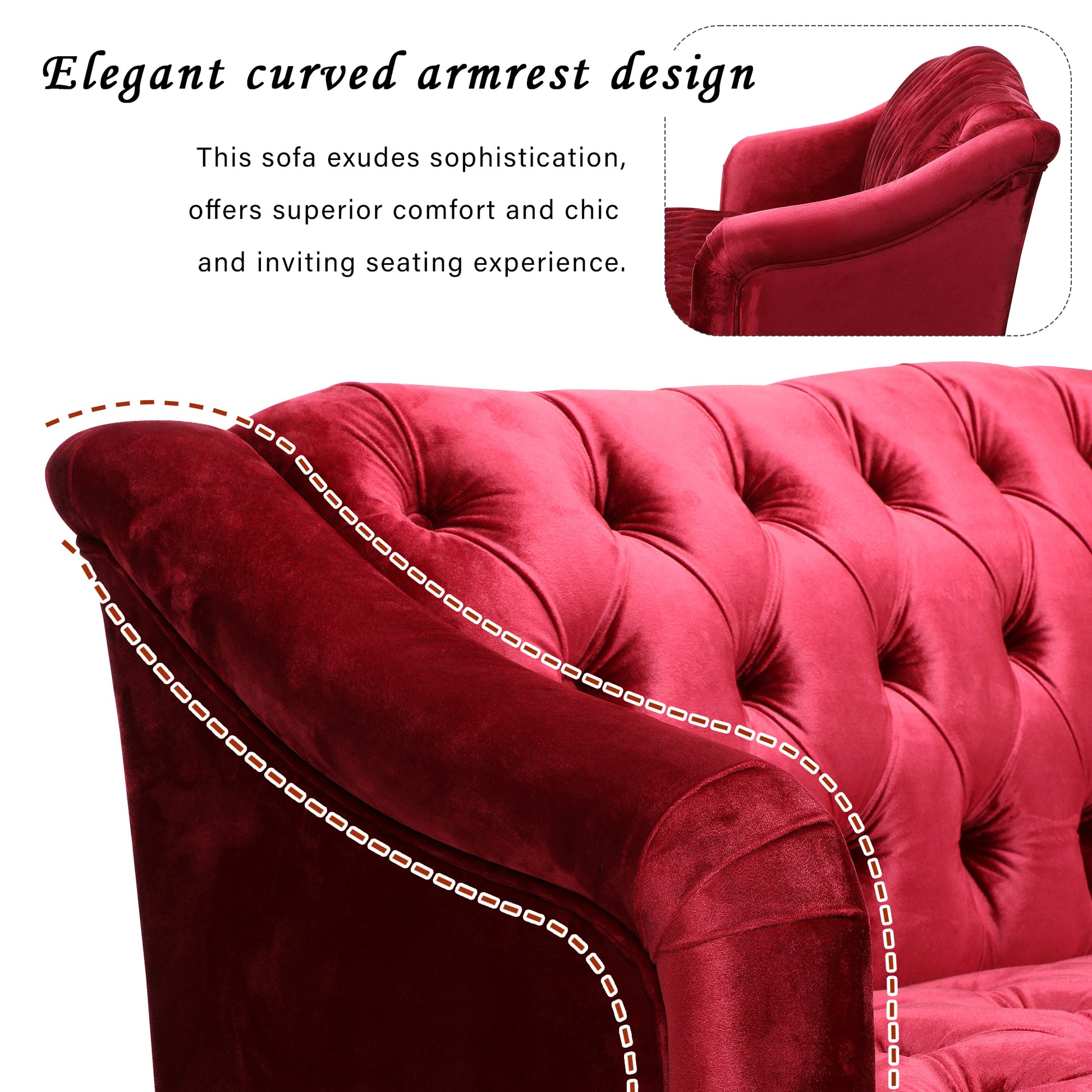 Comfy 3 Seat Sofa With Wooden Legs, Pu, For Living Room And Study Wine Red Velvet 3 Seat