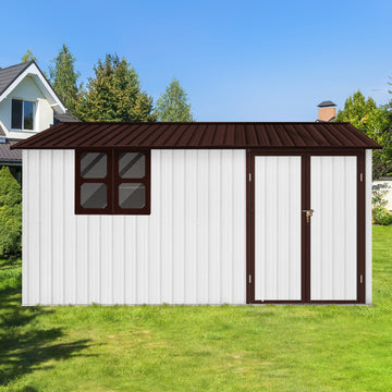 Metal Garden Sheds 10Ftx12Ft Outdoor White Coffee With Window White Metal