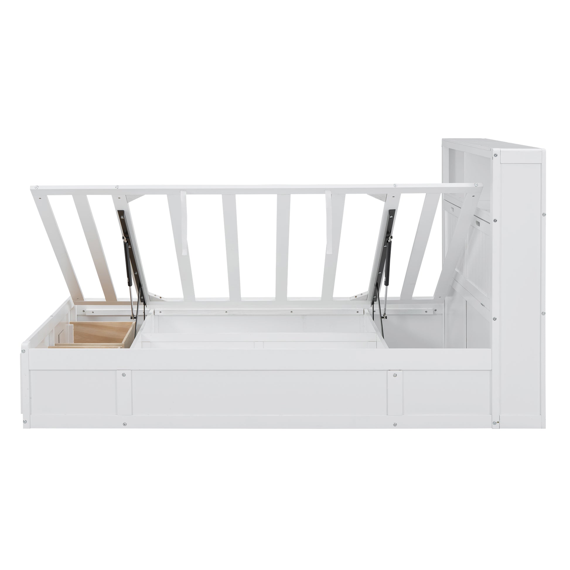 Wood Full Size Hydraulic Platform Bed With Storage Led Headboard, Charging Station And 2 Drawers, White Box Spring Not Required Full White Wood Bedroom Bed Frame Solid Wood Mdf