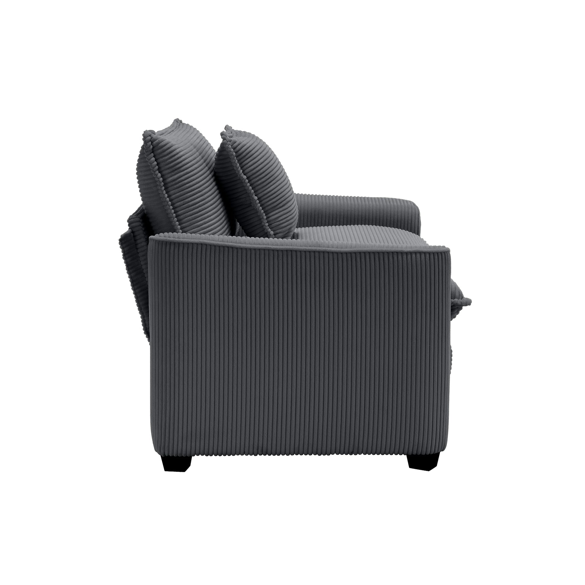 Mid Century Modern Sectional Set Of Two, One 3 Seater Sectional And One Single Seater Sectional With 2 Arm Pillows And 4 Throw Pillows, Living Room Sectional Grey Corduroy Fabric Grey Corduroy 4 Seat