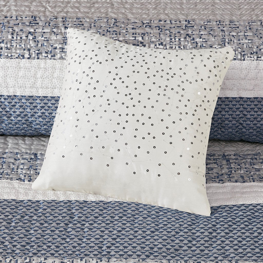 6 Piece Reversible Jacquard Quilt Set With Throw Pillows Navy King Cal King Navy Cotton