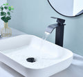 Waterfall Spout Bathroom Sink Single Handle Faucet With Pop Up Drain No Overflow Matte Black Stainless Steel