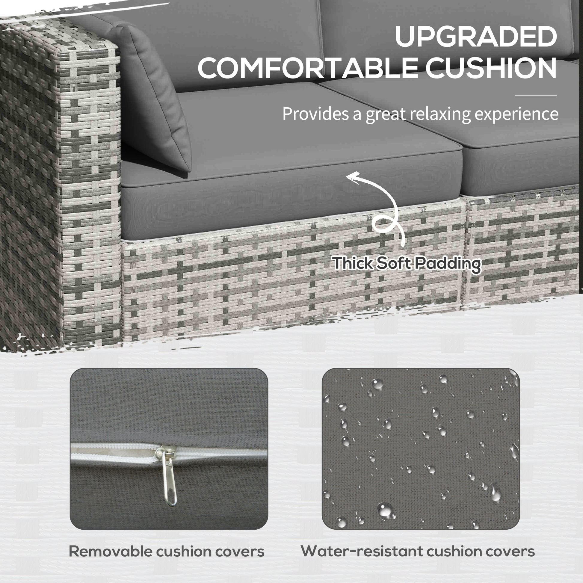 Outsunny Wicker Patio Couch, Pe Rattan 3 Seat Sofa, Outdoor Furniture With Deep Seating, Cushions, Steel Frame, Gray Gray Steel