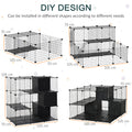 Pawhut Pet Playpen Small Animal Cage 56 Panels With Doors, Ramps And Storage Shelf For Rabbit, Kitten, Chinchillas, Guinea Pig And Ferret Black Metal