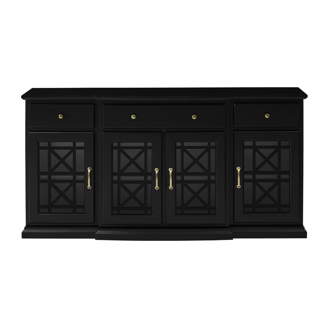 Classic Fretwork Detailed Glass Door Sideboard Black Black Mdf