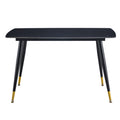 Table And Chair Set. Large Modern Rectangular Table With Black Textured Top And Black Metal Legs. Soft And Comfortable Pu Seats, Faux Leather Upholstered Seats And Sturdy Metal Legs. White Black Seats 4 Sintered Stone