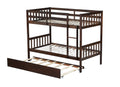 Twin Over Twin Rubber Wood Bunk Bed With Trundle, Convertible Into 2 Twin Size Beds, Twin Size Bunk Bed With Ladder And Safety Guardrails,Espresso Twin Espresso Rubber Wood