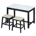 5 Piece Modern Faux Marble Versatile Bar Table Set With Storage Drawers And Padded Stools, Ideal For Space Saving Dining Nooks Or Small Kitchens Black Black Solid Wood Mdf