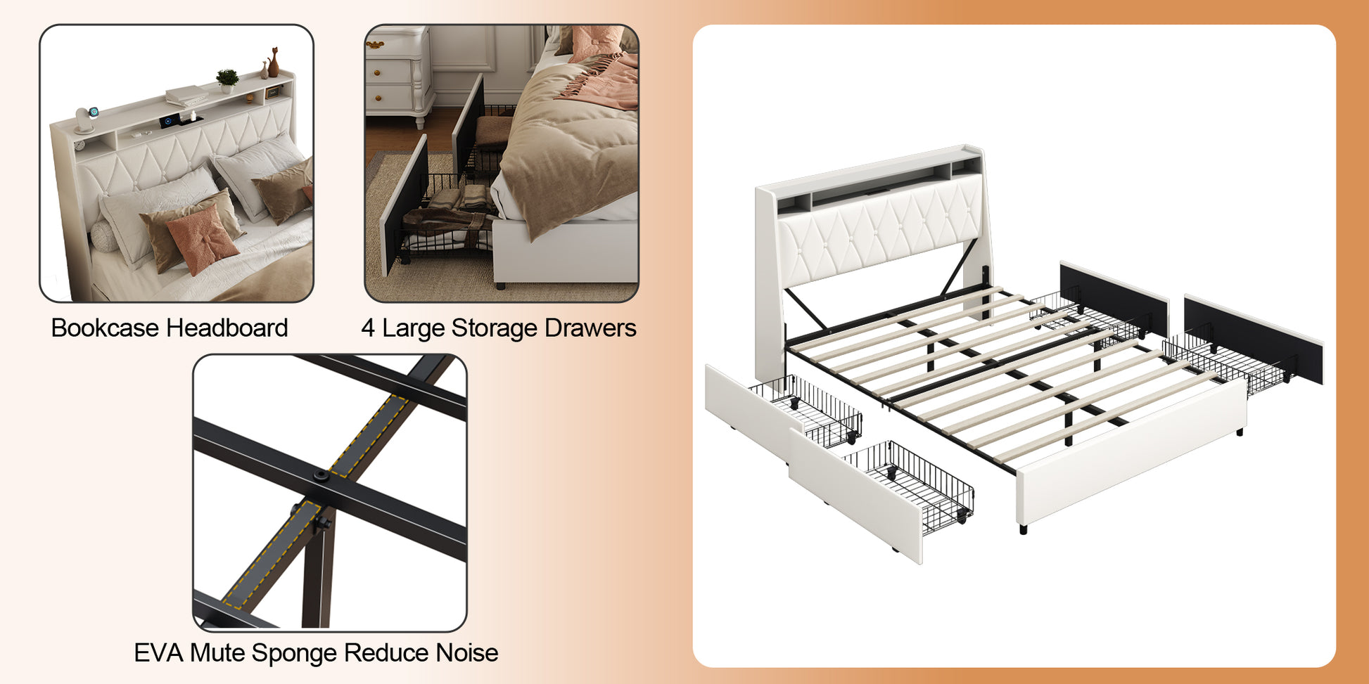 Full Size Bed Frame With Ergonomic Headboard, Full Platform Bed Frame With Outlets & Charger, Full Bed Frame With Storage Shelf, Bed Frame Full Size, Noise Free, No Box Spring Needed Box Spring Not