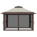 Outsunny 13' X 13' Pop Up Gazebo With Netting, Instant Canopy Tent Shelter With 2 Tier Roof, Wheeled Carry Bag, Water Sand Bags For Outdoor, Garden, Parties, Beige Beige Steel