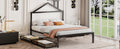 Full Size Metal Platform Bed With Two Drawers,House Shaped Headboard Design, Black Full Black Metal
