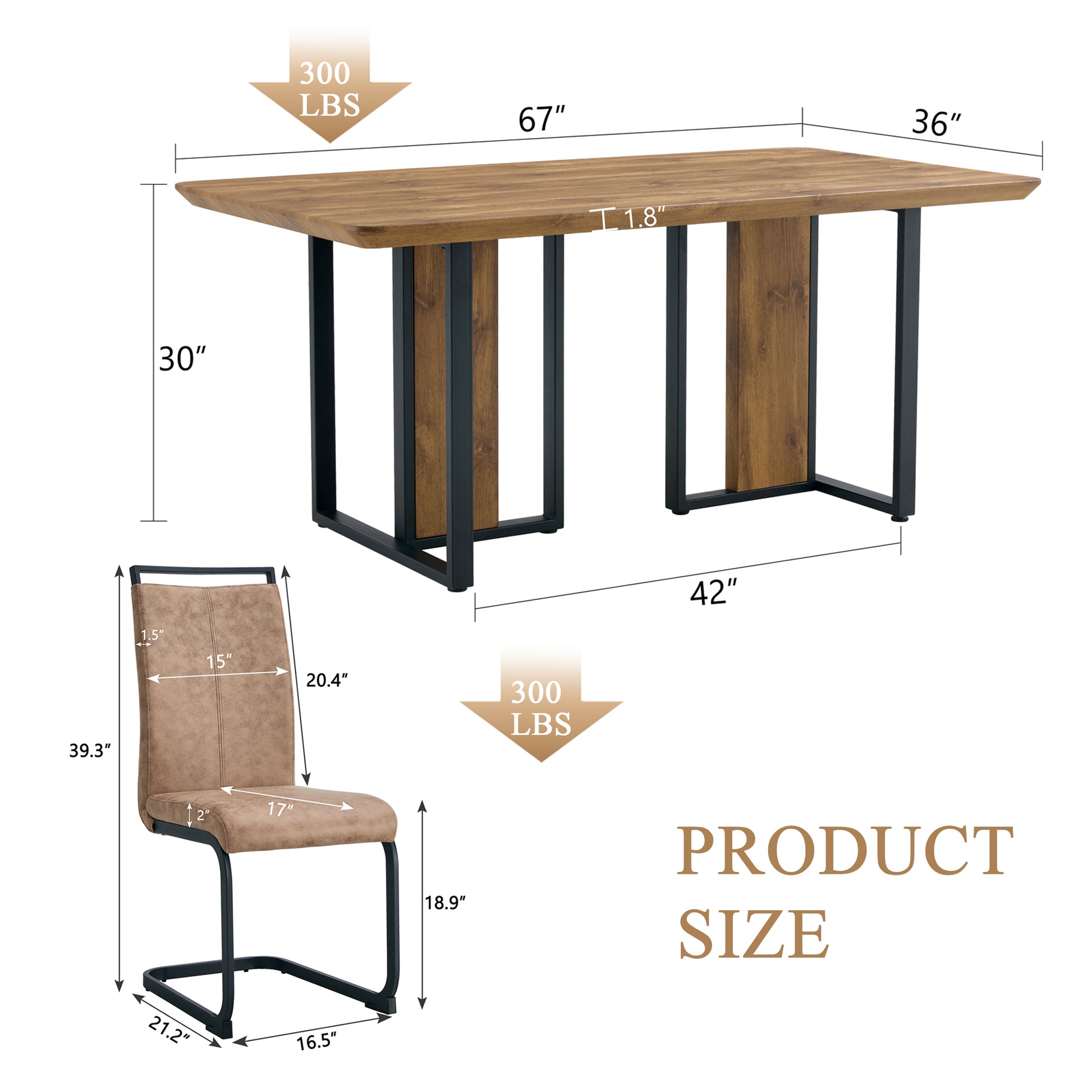 Table And Chair Set.67"X36" Wood Textured Mdf Dining Table Set With 6 Brown Fabric Chairs.Mdf Sticker,Wood Colored Texture Sticker,Black C Tube Dining Chair Legs,Suitable For Kitchen,Dining