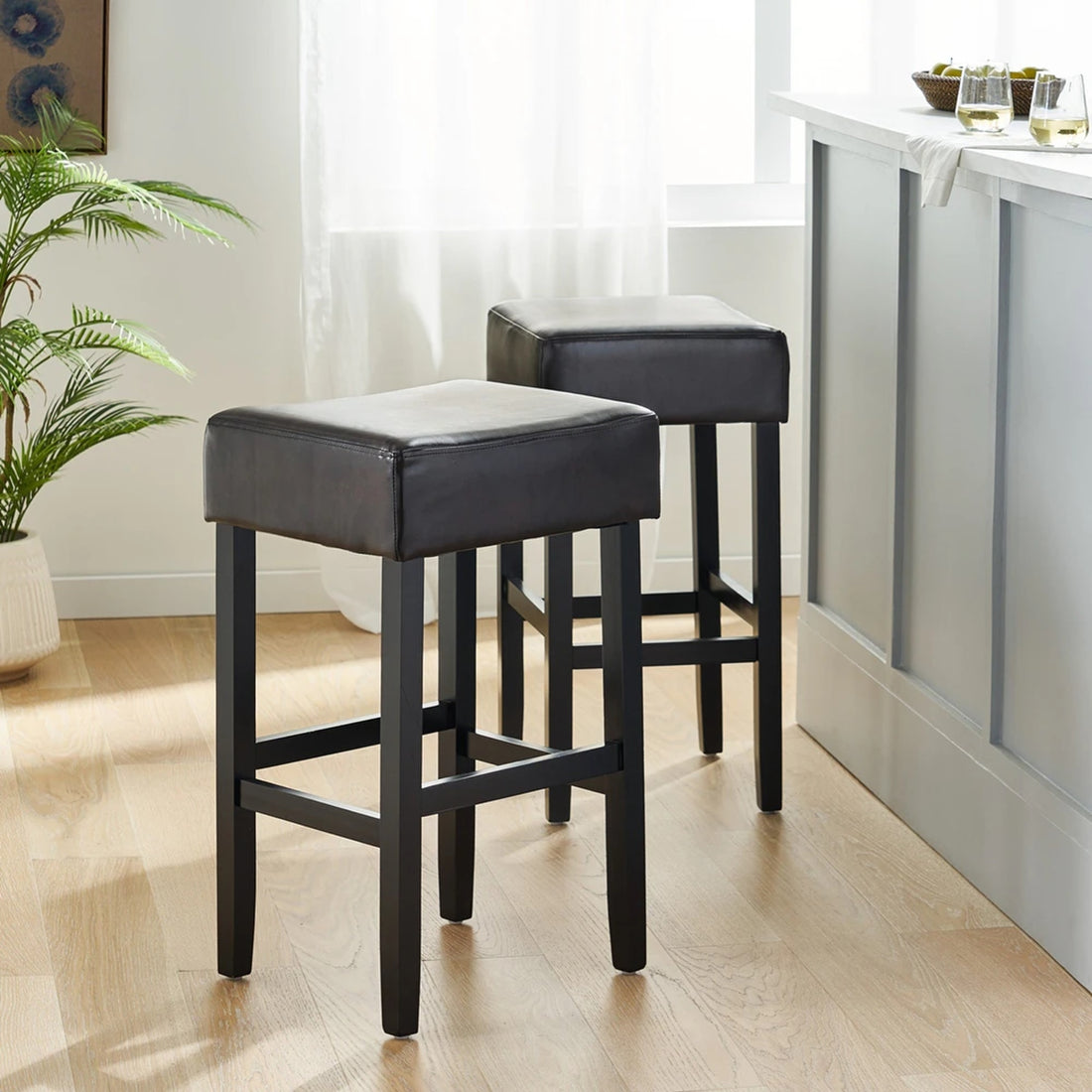 Old Sku: 74504.00 Set Of 2, 30" Backless Leather Counter Height Barstool Brown Set Of 2 Leather