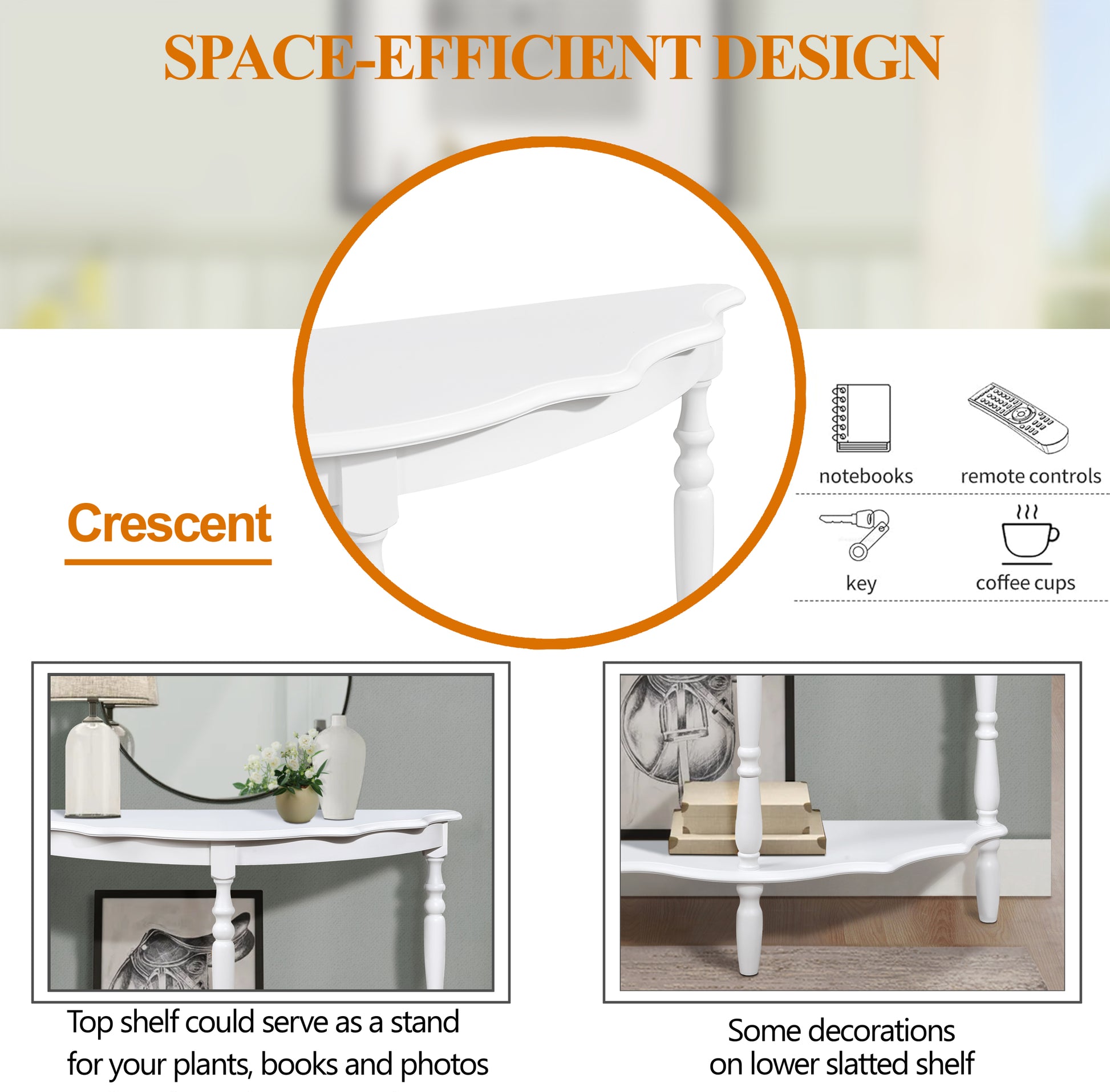 42'' Retro Circular Curved Half Moon Console Table With Cloud Design Top And Open Shelf Solid Wood Frame And Legs, Milk White Milk White Primary Living Space Retro Pine Console Tables Pine